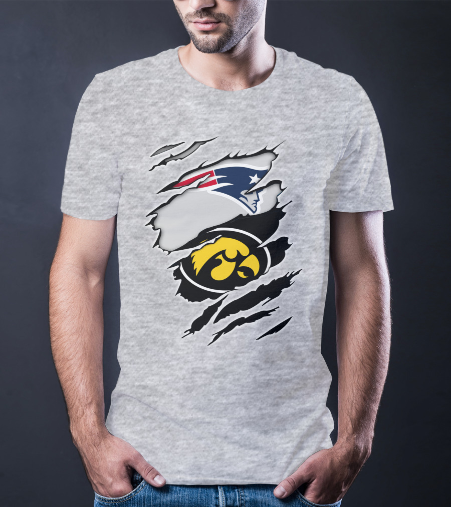 Patriots And Hawkeyes Logos With Torn Effect T-Shirt