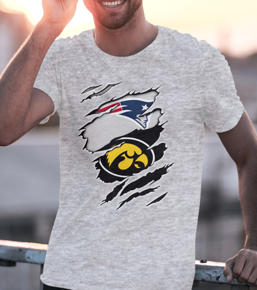 Patriots And Hawkeyes Logos With Torn Effect T-Shirt
