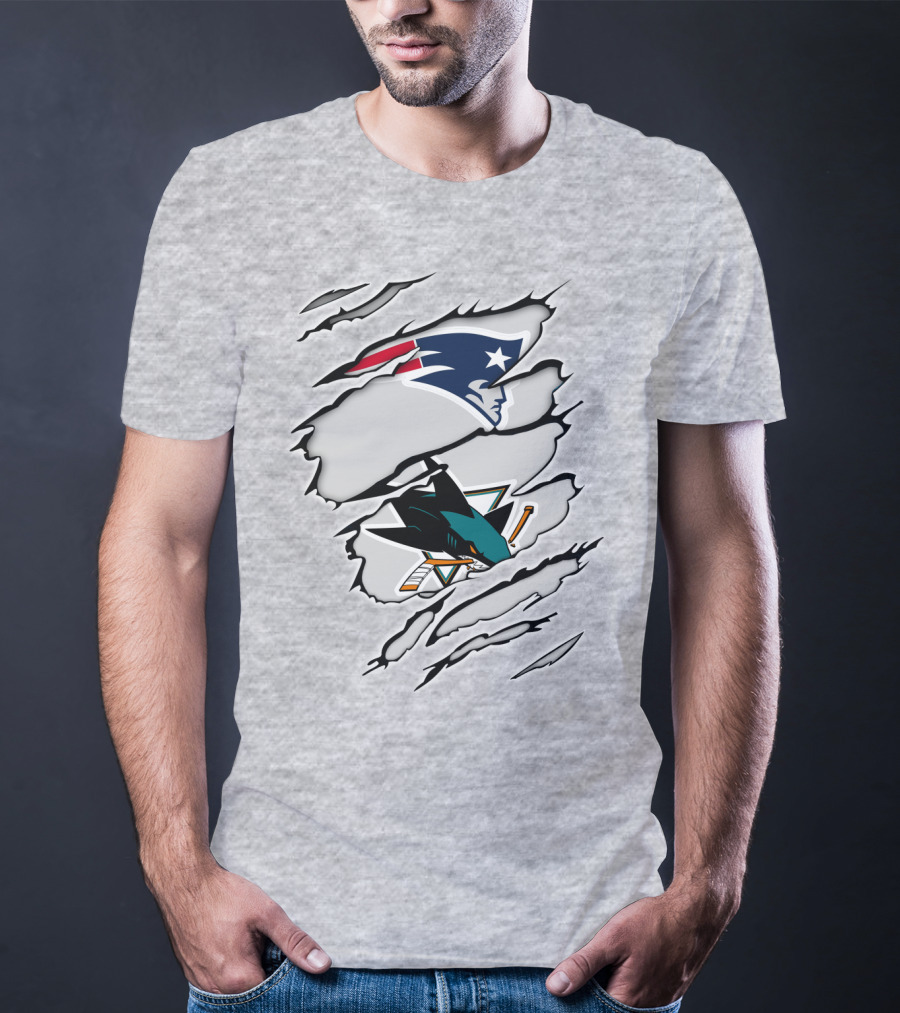 New England Patriots San Jose Sharks Ripped Tear T-Shirt