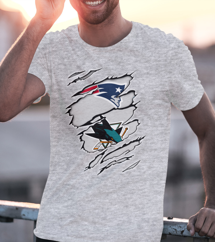 New England Patriots San Jose Sharks Ripped Tear T-Shirt