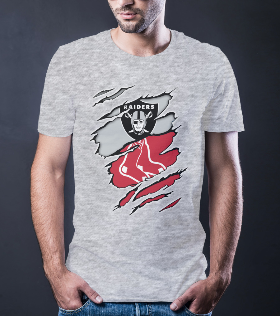 Raiders Red Sox Torn Fabric Mashup T-Shirt