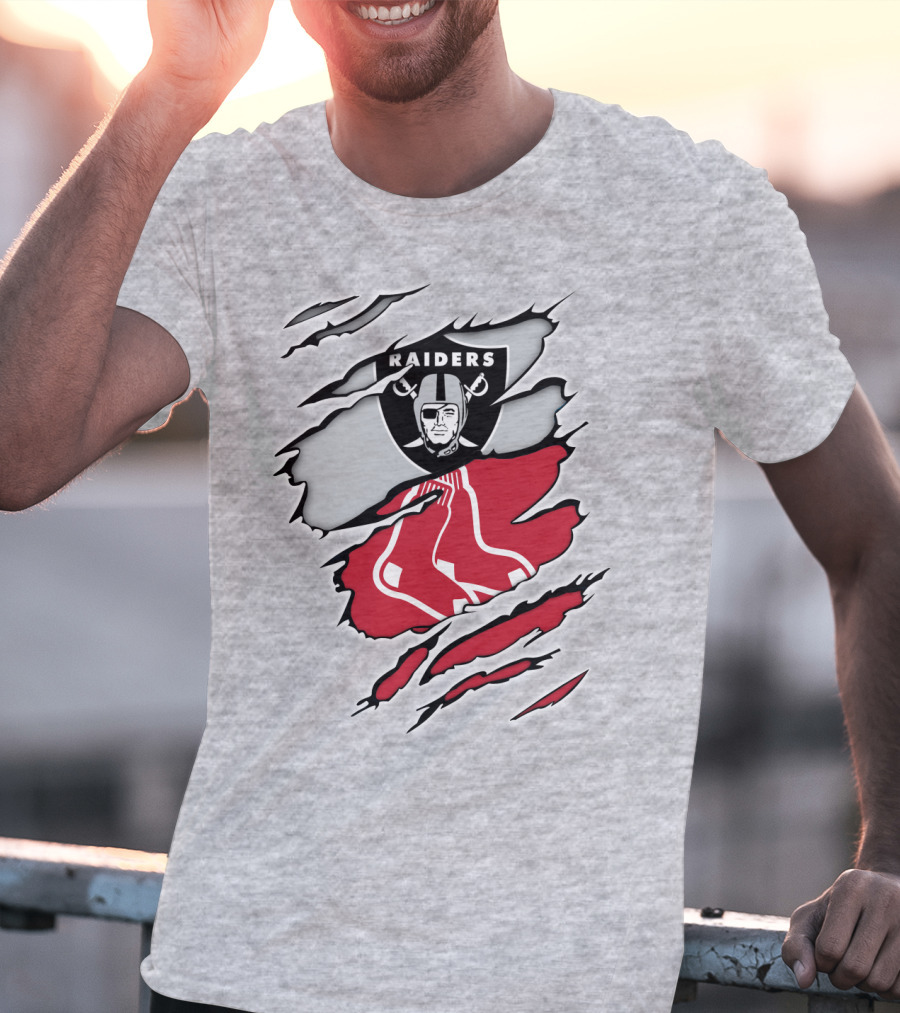Raiders Red Sox Torn Fabric Mashup T-Shirt