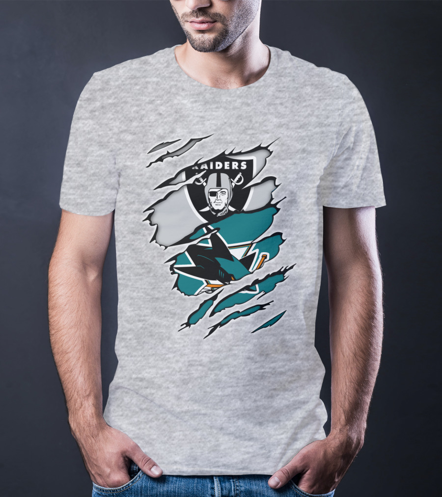 Raiders Sharks Logo Ripped T-Shirt
