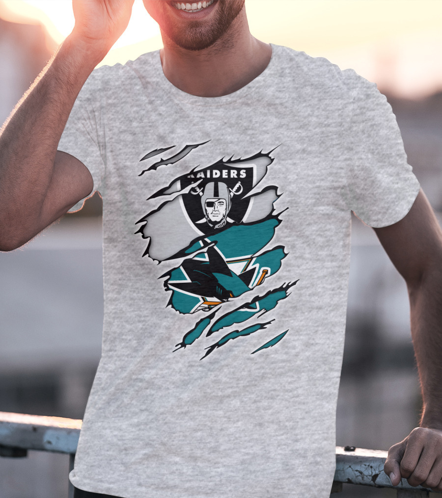 Raiders Sharks Logo Ripped T-Shirt