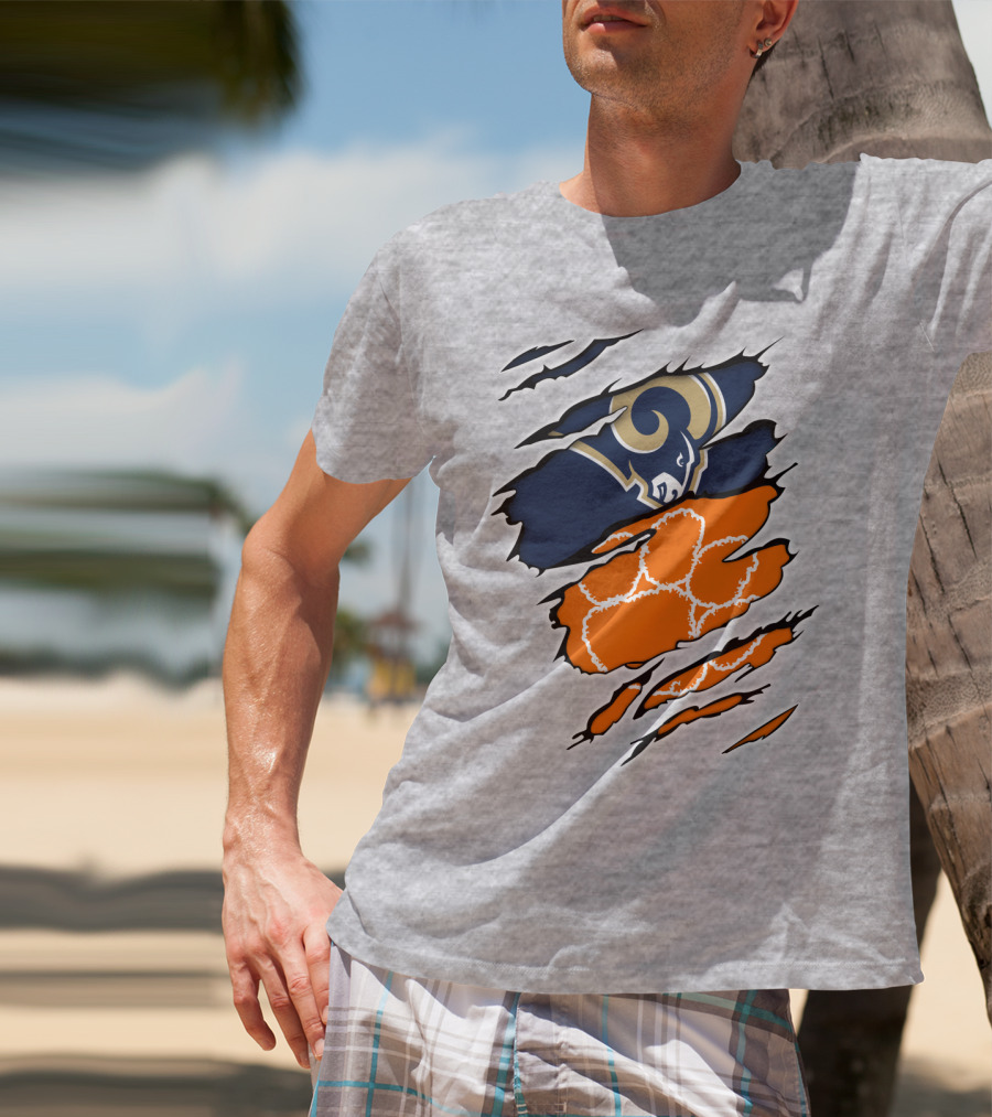 Clemson Tiger Paw With Rams Horns Logo Combo T-Shirt