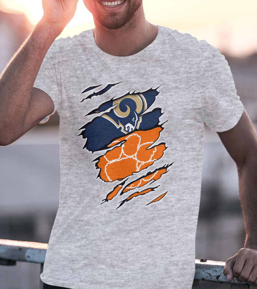 Clemson Tiger Paw With Rams Horns Logo Combo T-Shirt