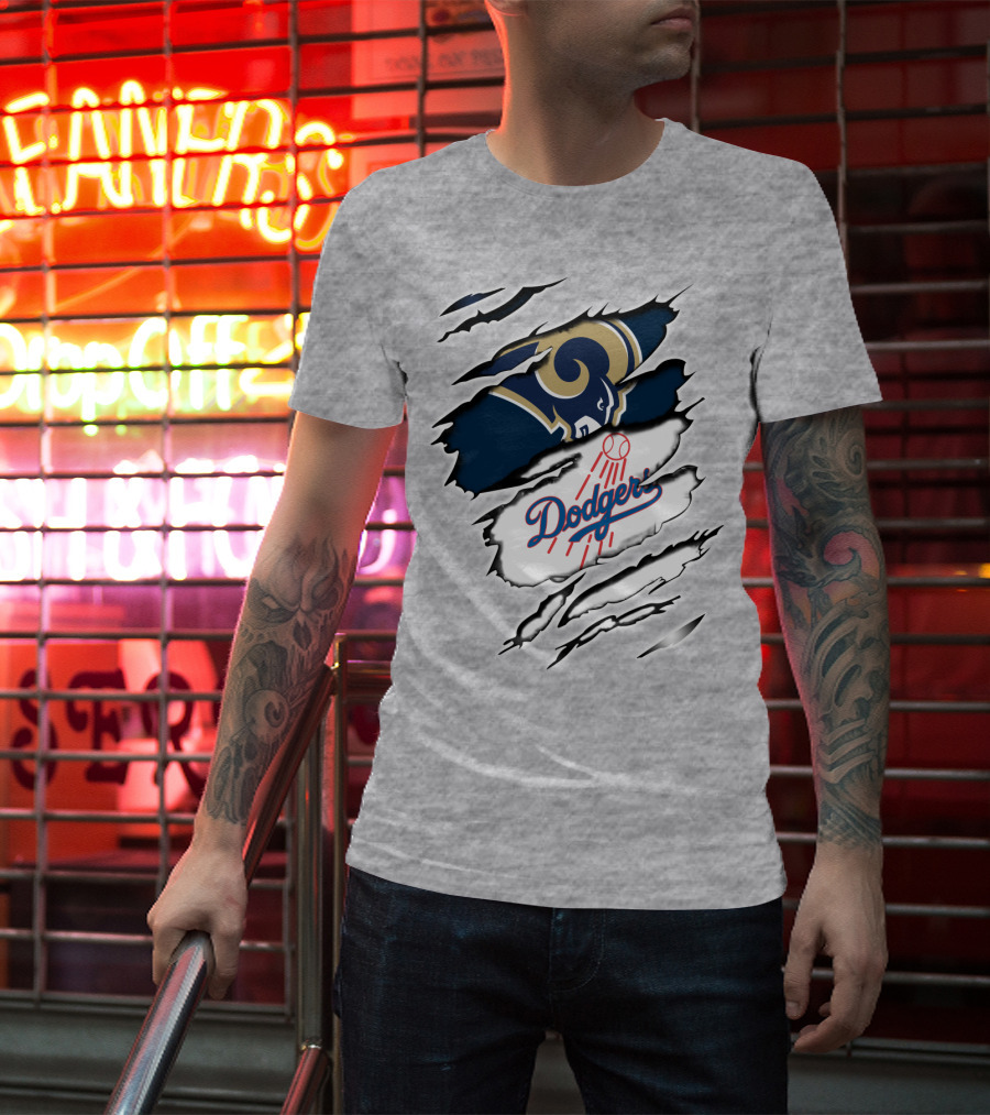 Dodger And Ram Logo Fusion Tearing Effect T-Shirt