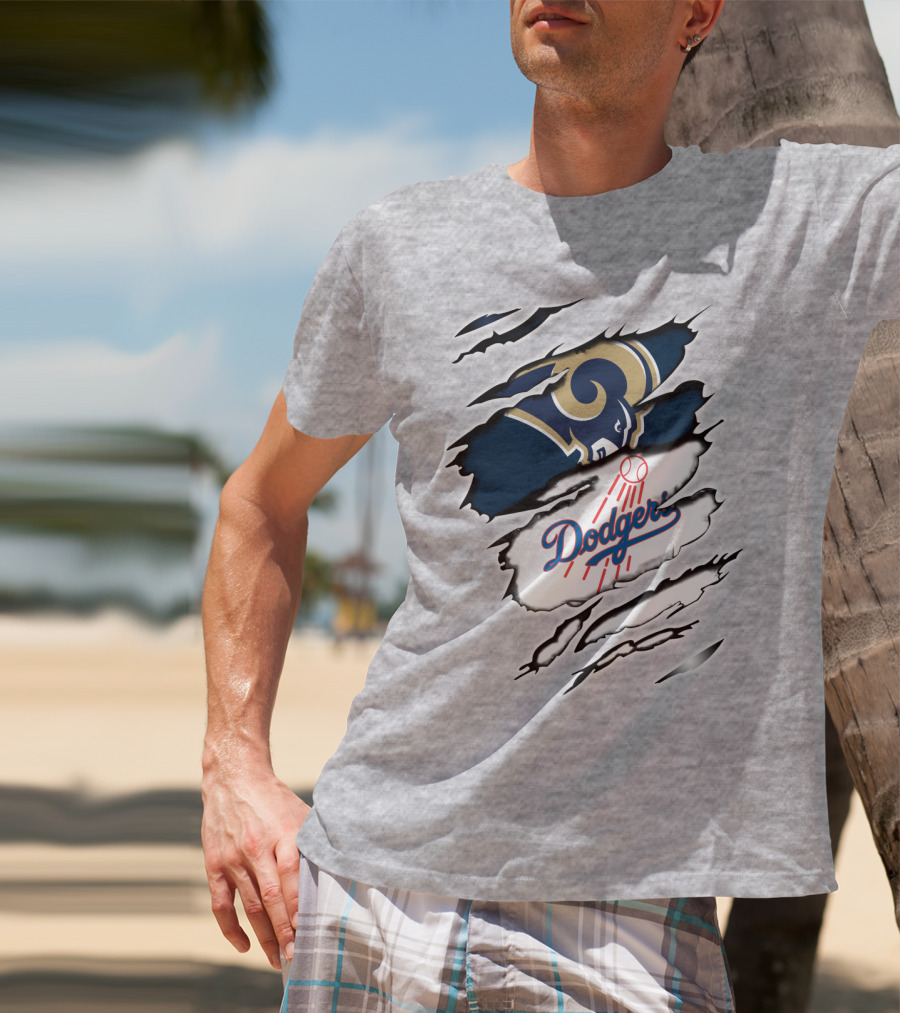 Dodger And Ram Logo Fusion Tearing Effect T-Shirt