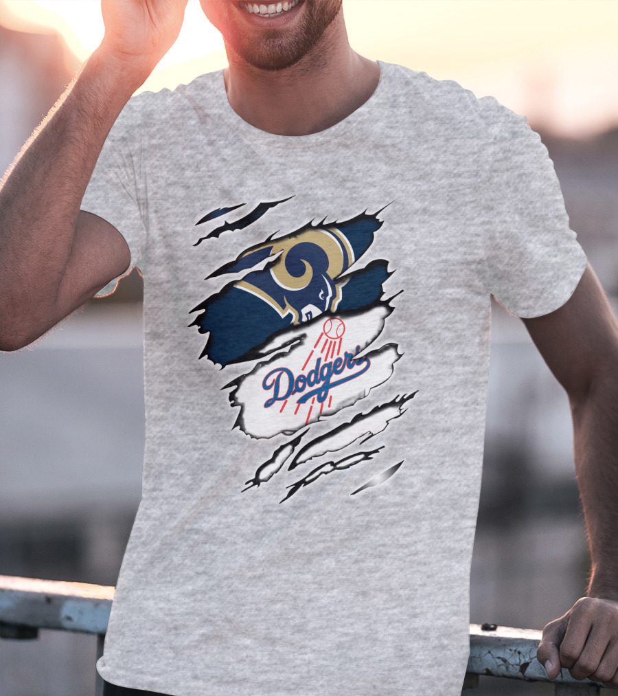Dodger And Ram Logo Fusion Tearing Effect T-Shirt