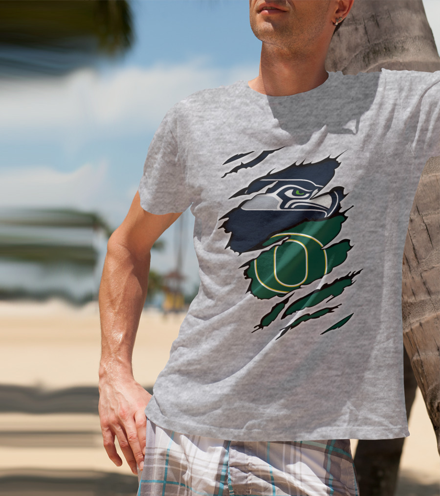 Seahawks Ducks Logo Fusion Featuring Claw Marks T-Shirt