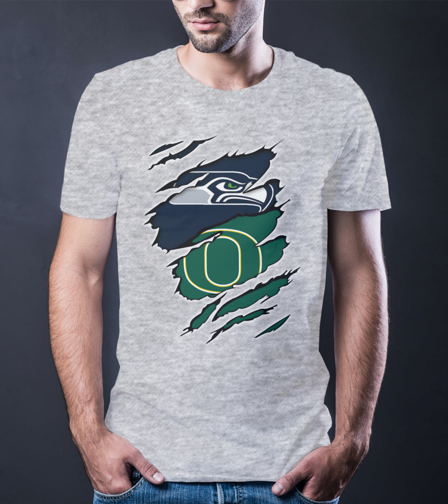 Seahawks Ducks Logo Fusion Featuring Claw Marks T-Shirt