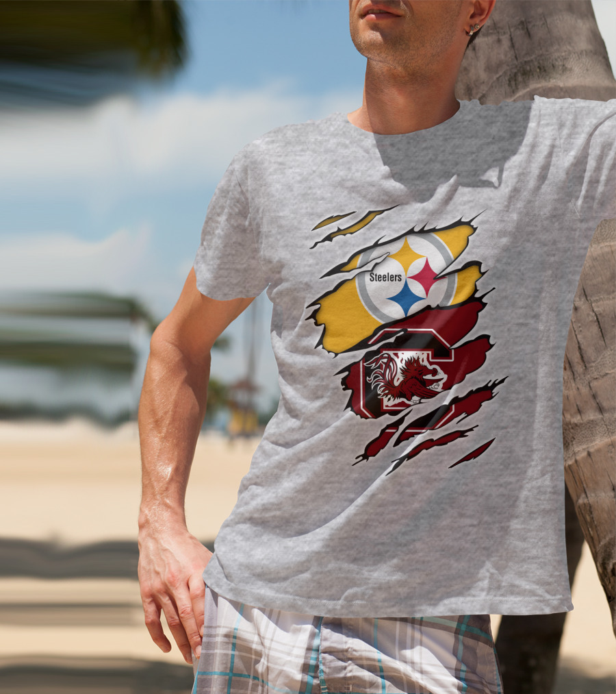 Steelers Gamecocks Logo Mashup With Scratch Marks T-Shirt
