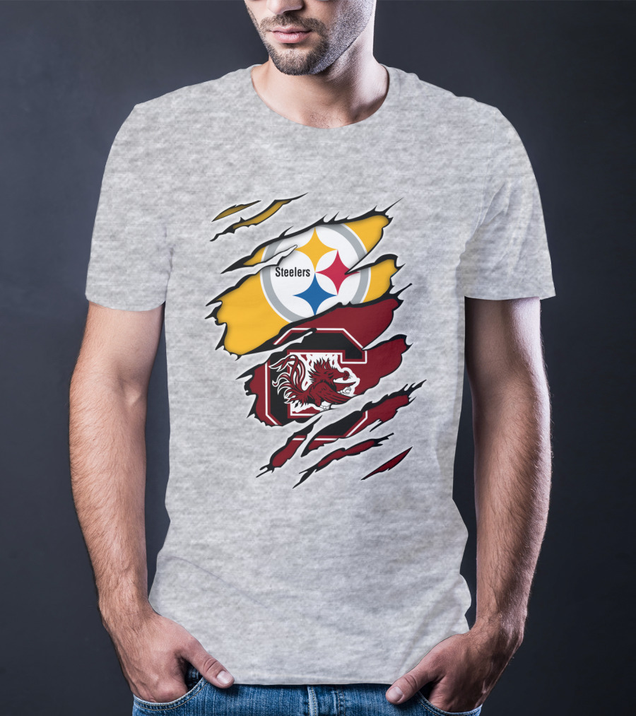 Steelers Gamecocks Logo Mashup With Scratch Marks T-Shirt