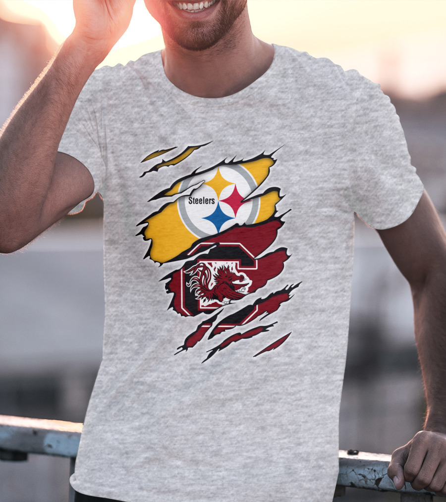 Steelers Gamecocks Logo Mashup With Scratch Marks T-Shirt
