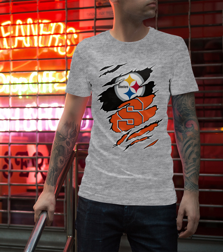 Steelers Syracuse Dual Logo Torn Effect T-Shirt