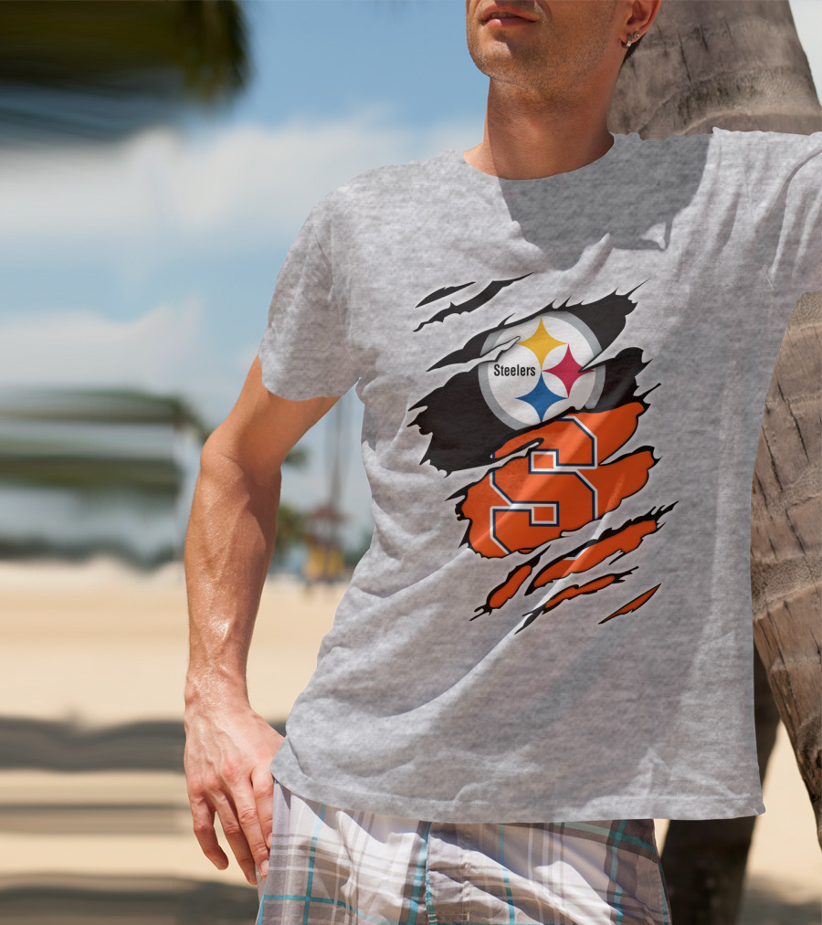 Steelers Syracuse Dual Logo Torn Effect T-Shirt