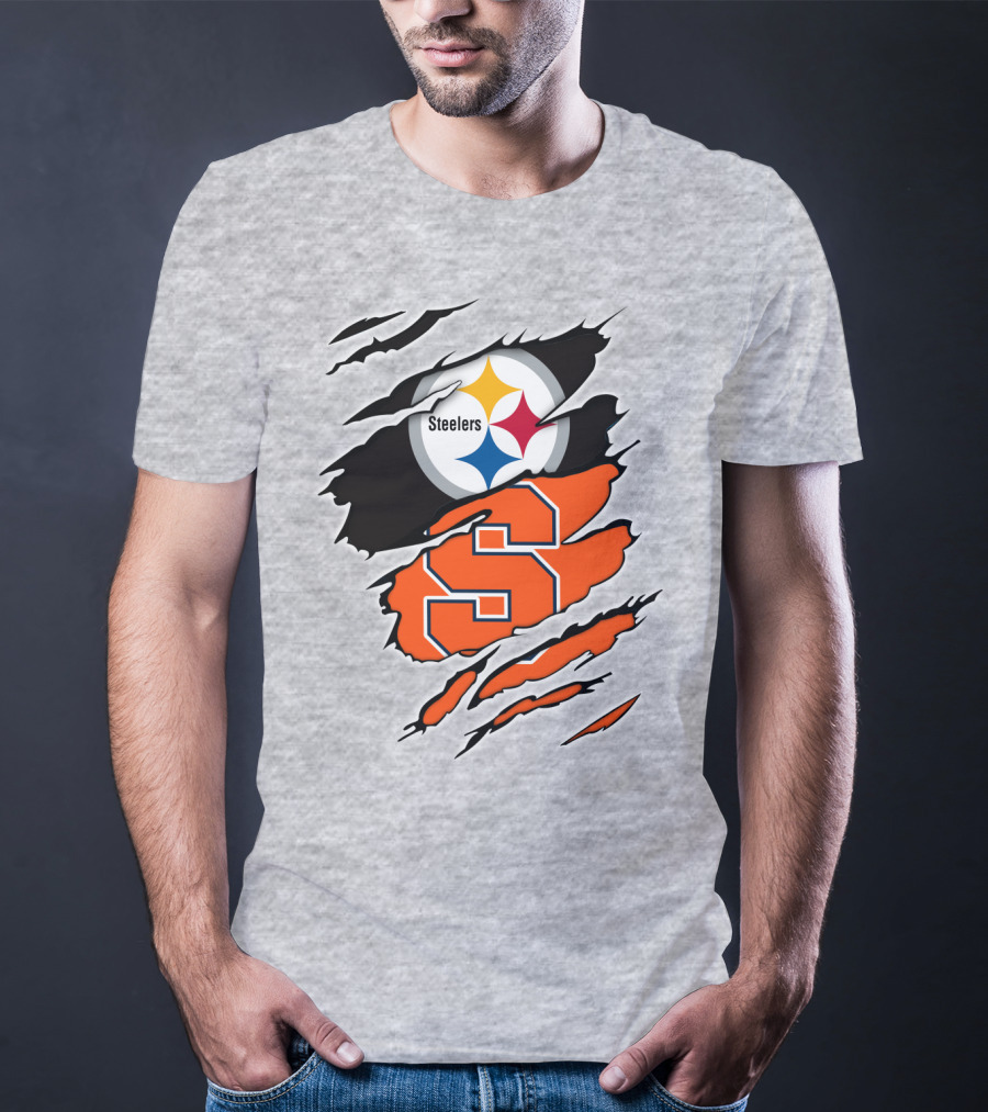 Steelers Syracuse Dual Logo Torn Effect T-Shirt