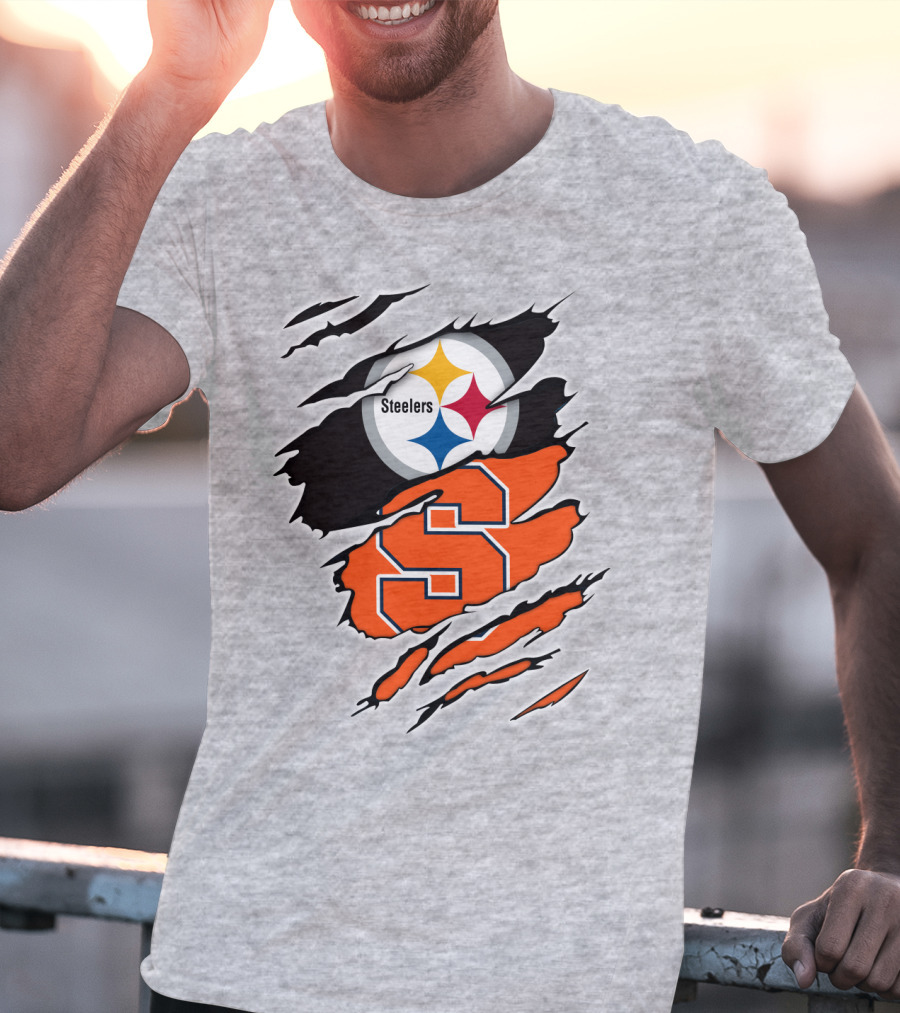 Steelers Syracuse Dual Logo Torn Effect T-Shirt