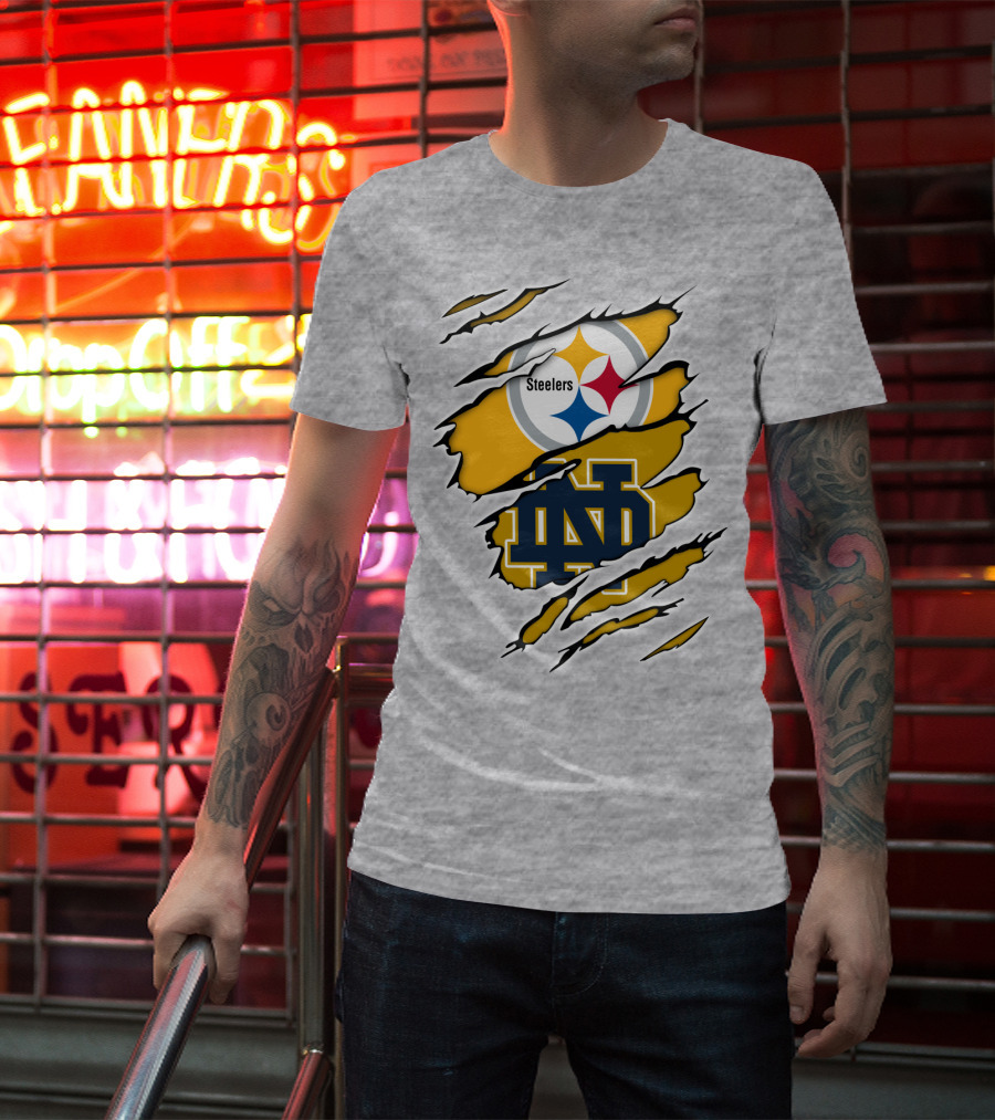 Steelers Notre Dame Logo Ripped T-Shirt