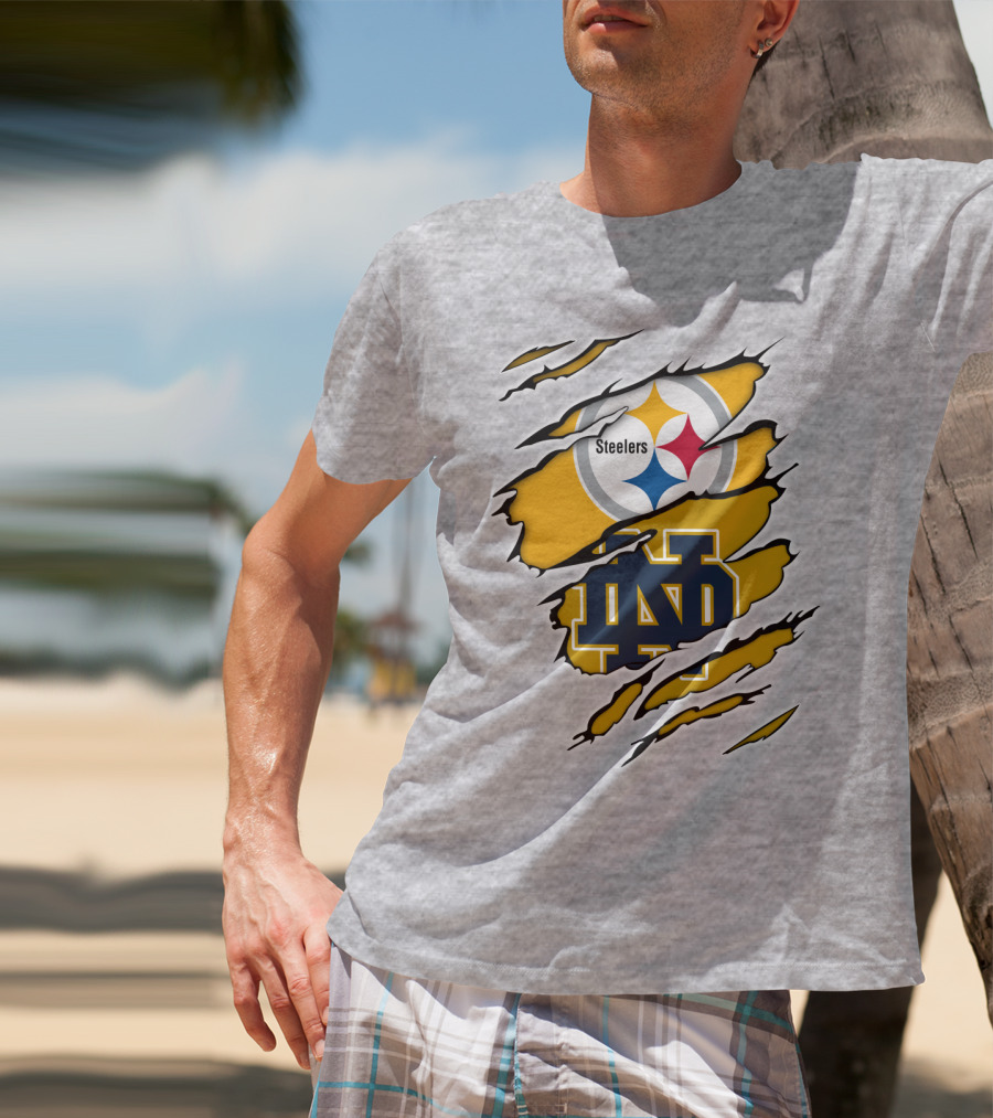 Steelers Notre Dame Logo Ripped T-Shirt