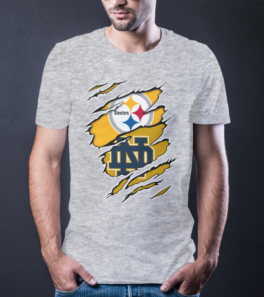 Steelers Notre Dame Logo Ripped T-Shirt