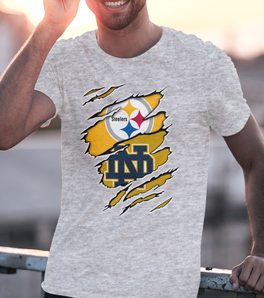 Steelers Notre Dame Logo Ripped T-Shirt