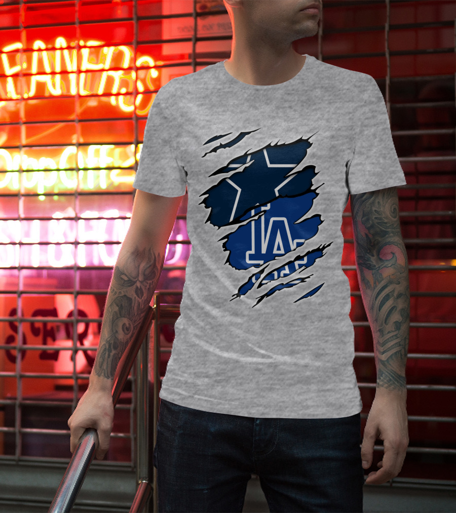 Cowboys Dodgers Cowboys LA Iconic Star And Letters T-Shirt
