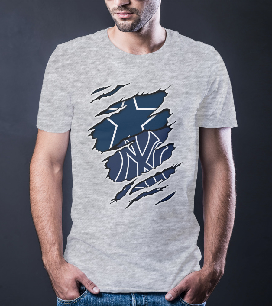 Cowboys Yankees Logos Torn T-Shirt