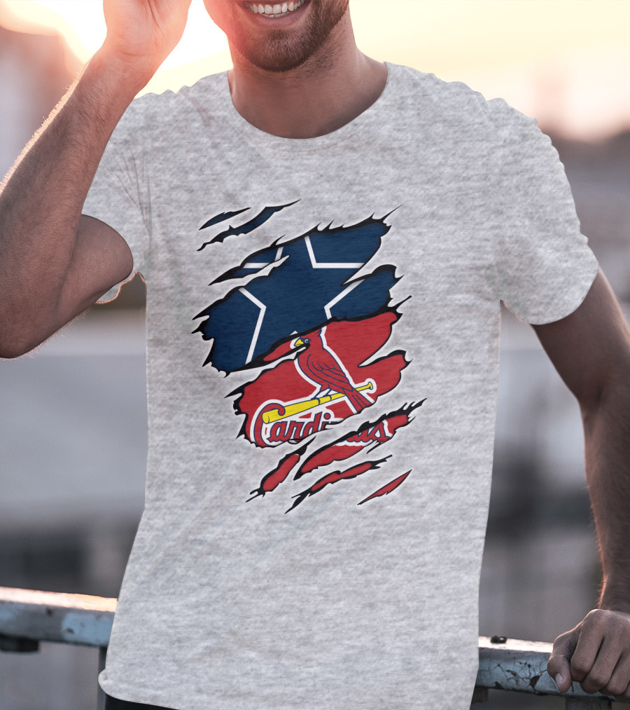 Cowboys Cardinals Star And Bird Logos On Torn Background T-Shirt