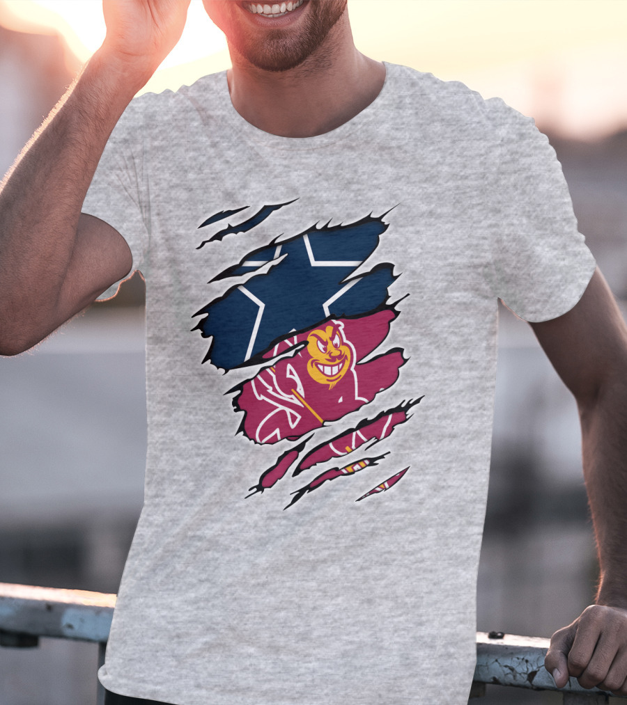 Cowboys ASU Cowboys Logo Mashup With Blue Star And Sun Devil T-Shirt