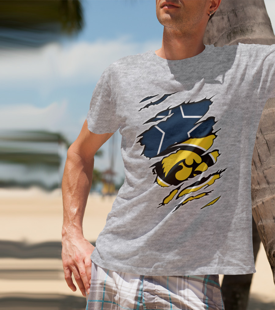 Cowboys Hawkeyes Cowboys Star And Tigerhawk Tear Combo T-Shirt