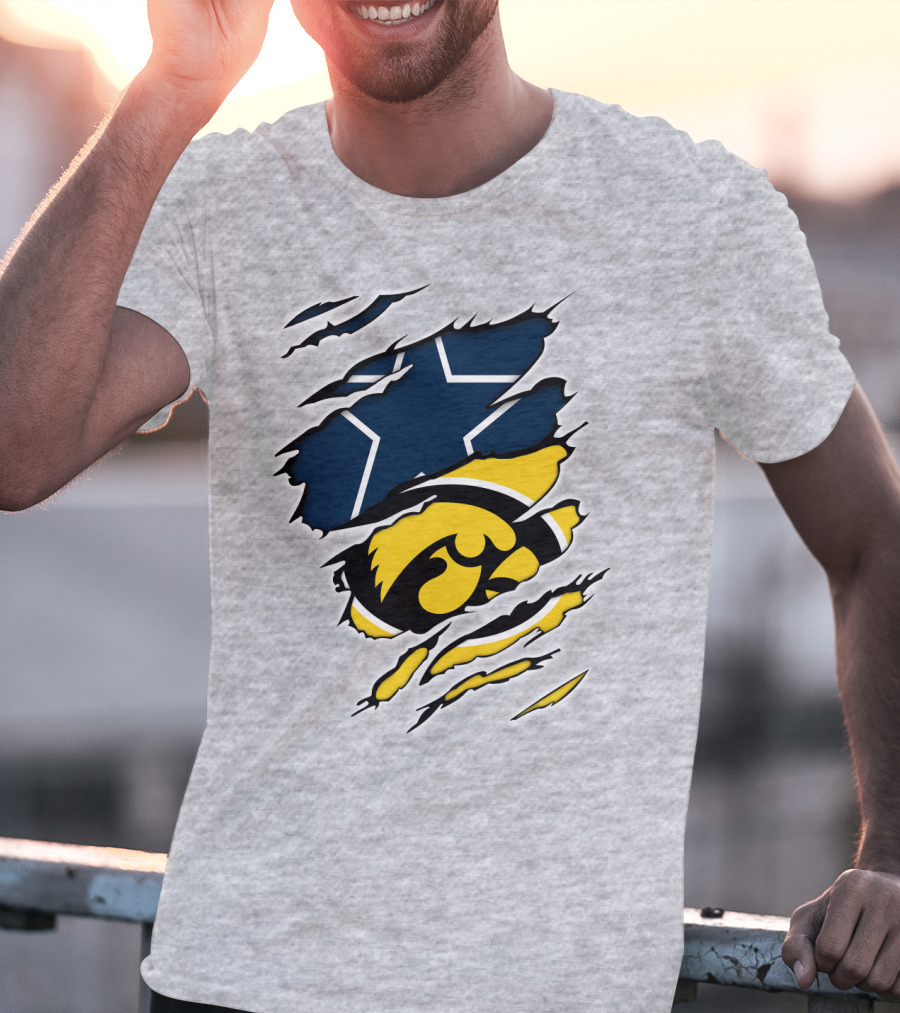 Cowboys Hawkeyes Cowboys Star And Tigerhawk Tear Combo T-Shirt