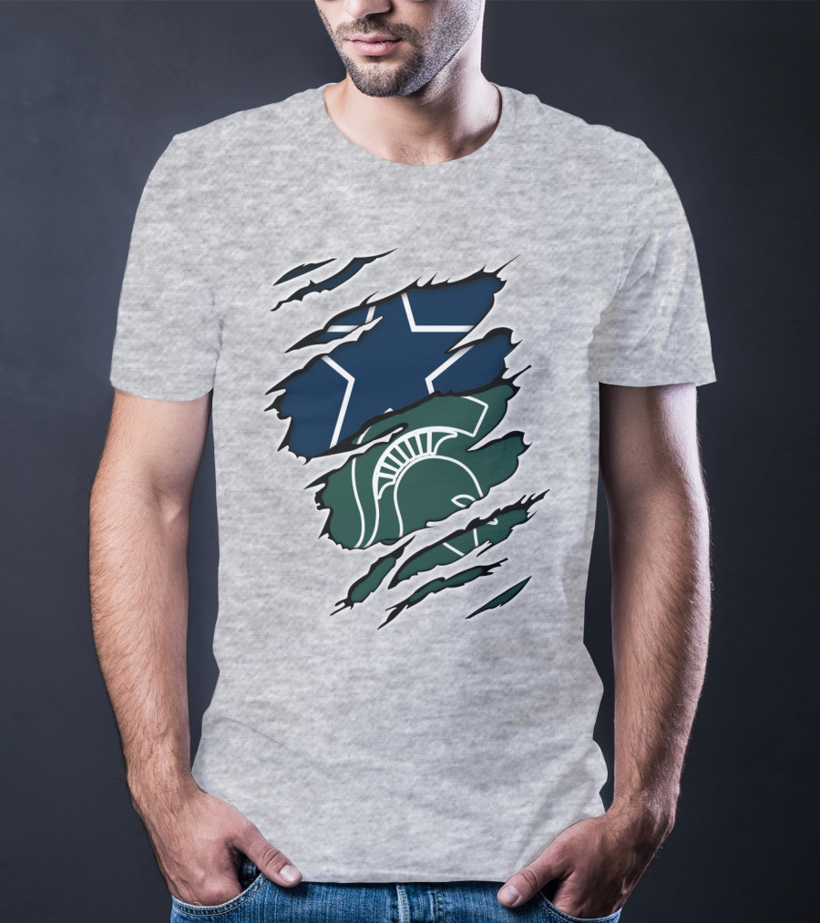 Cowboys Michigan State Spartans Star And Helmet Claw Marks T-Shirt