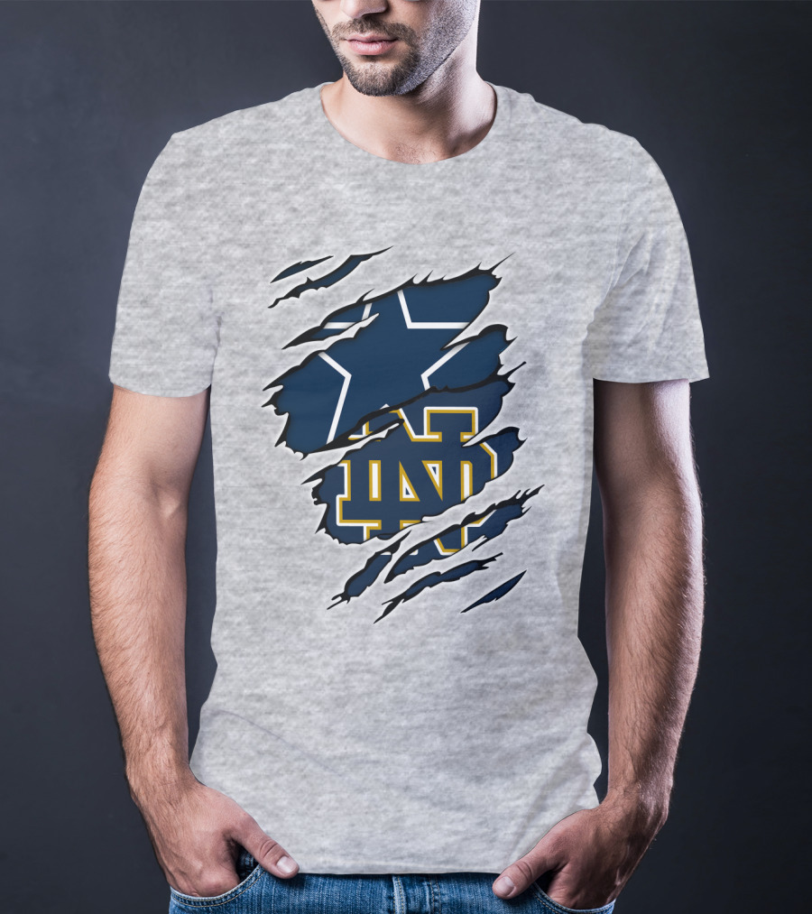 Cowboys Notre Dame ND Logo Ripped T-Shirt