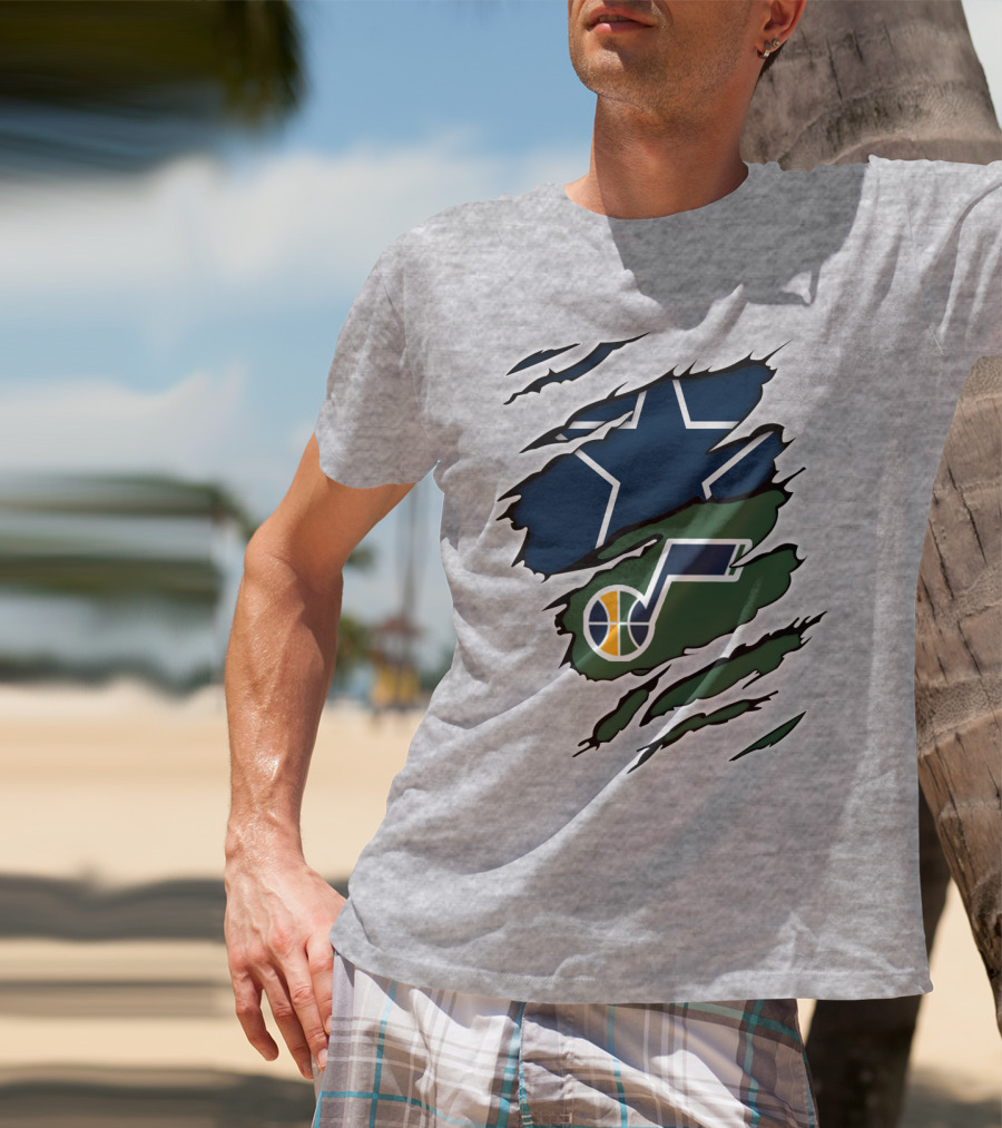 Cowboys Utah Jazz Crossover Logo Football Basketball Fan Combo T-Shirt