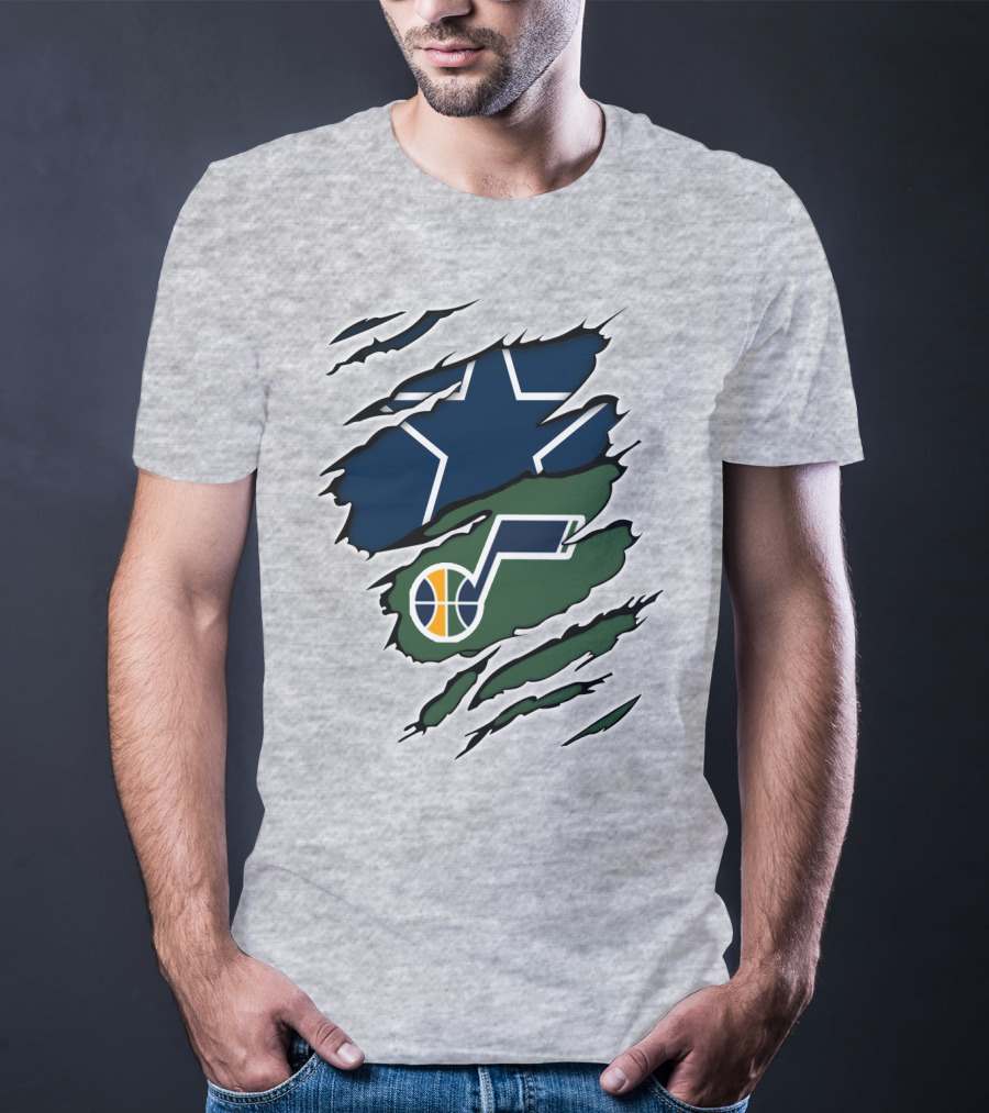 Cowboys Utah Jazz Crossover Logo Football Basketball Fan Combo T-Shirt
