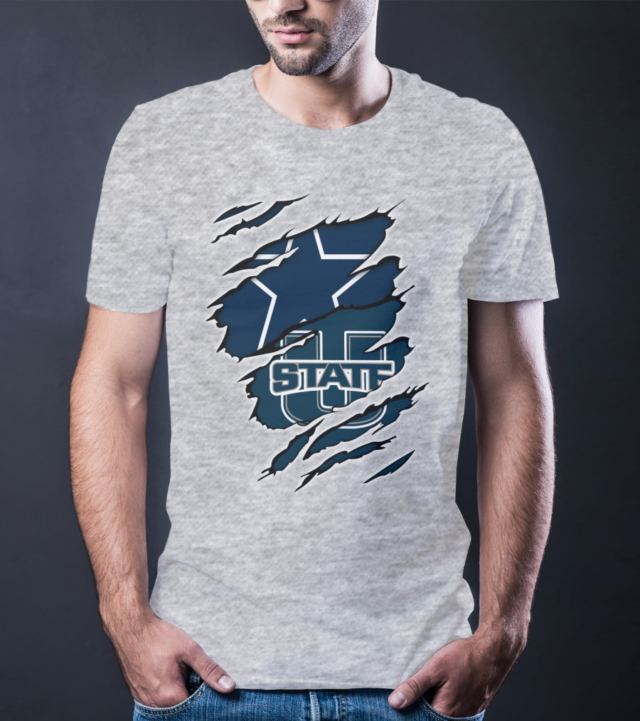 Utah State Aggies Star Rip Design Cowboys Star T-Shirt