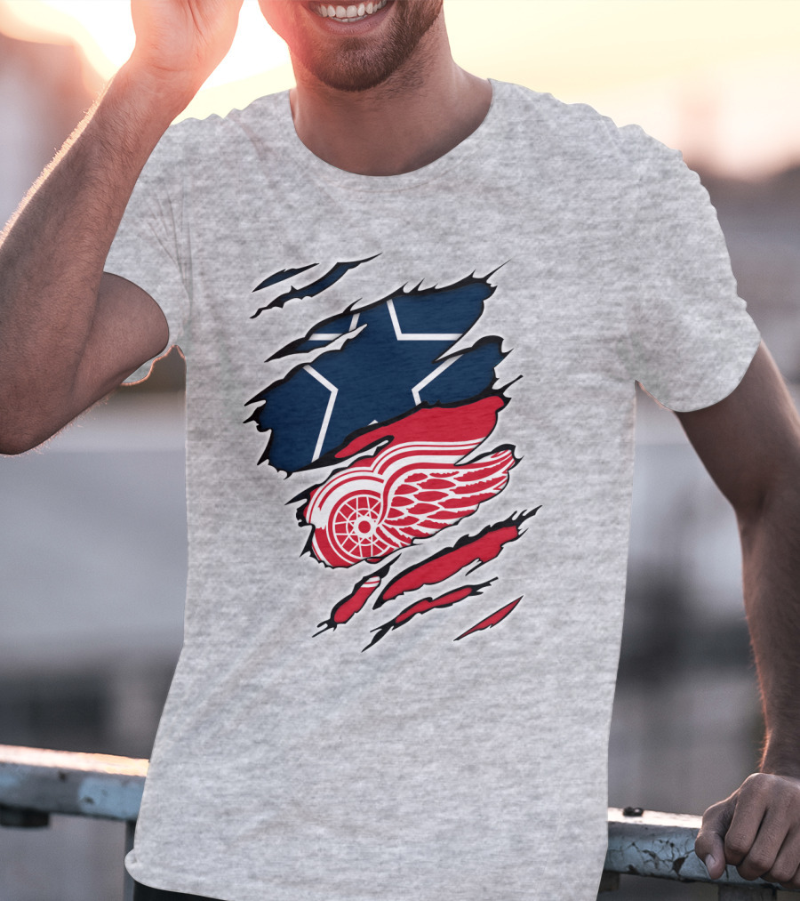 Cowboys Red Wings Dallas Detroit Fan Mashup T-Shirt