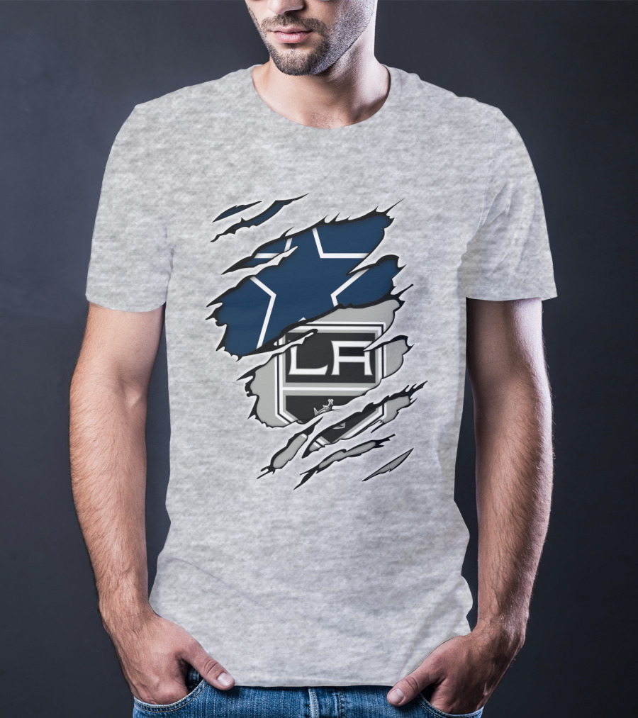 Cowboys Kings LA Logos Behind Torned Blue Star T-Shirt