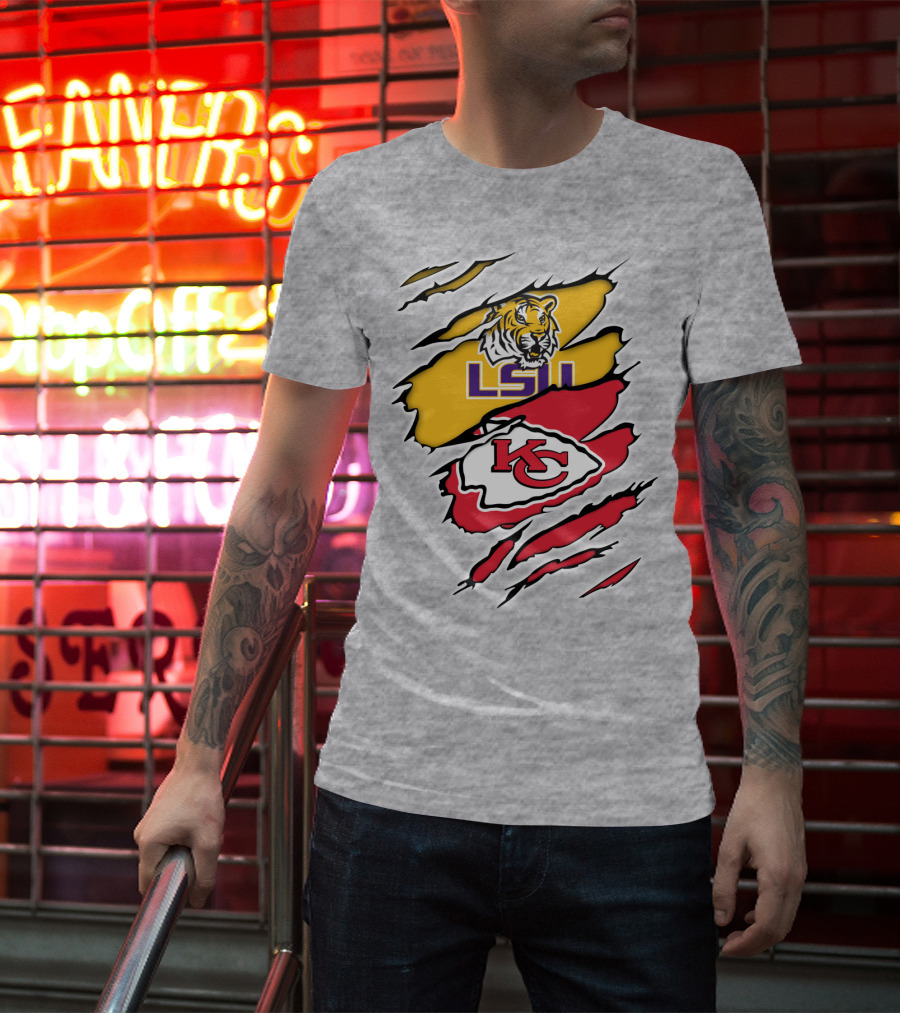 LSU Tigers Kansas City Chiefs Claw Marks Logo Blend T-Shirt