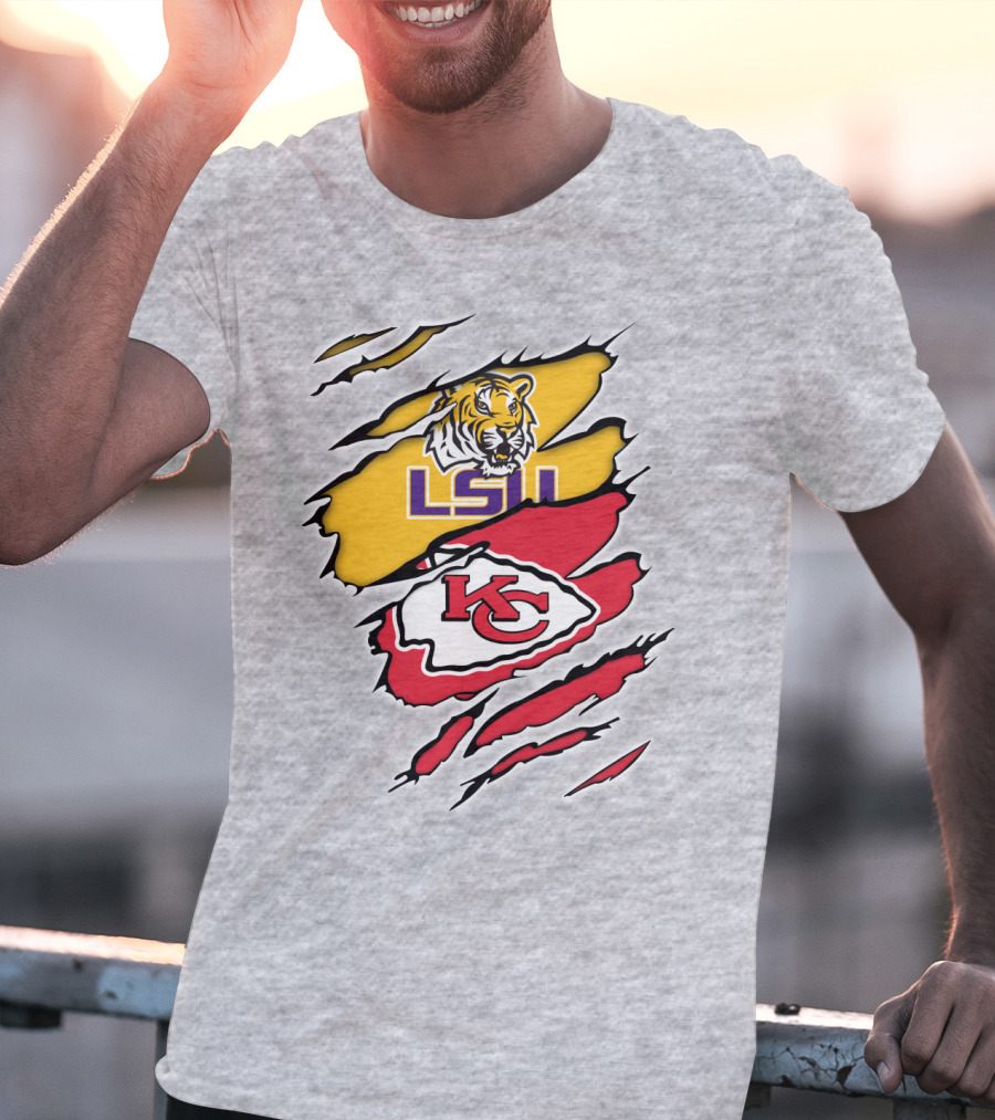 LSU Tigers Kansas City Chiefs Claw Marks Logo Blend T-Shirt