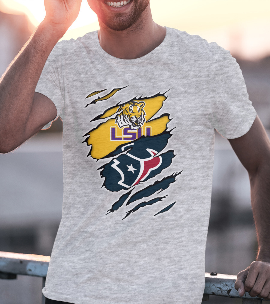 LSU Tigers And Houston Texans Split T-Shirt