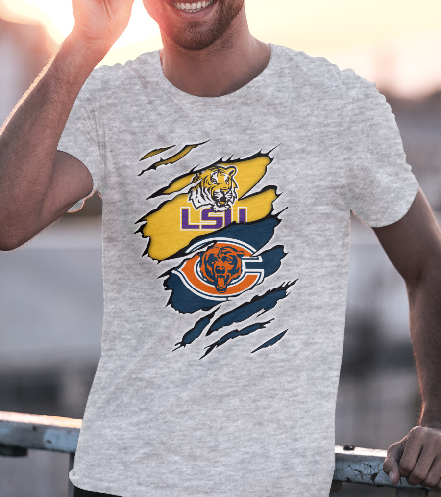 LSU Tigers Chicago Bears Claw Marks T-Shirt
