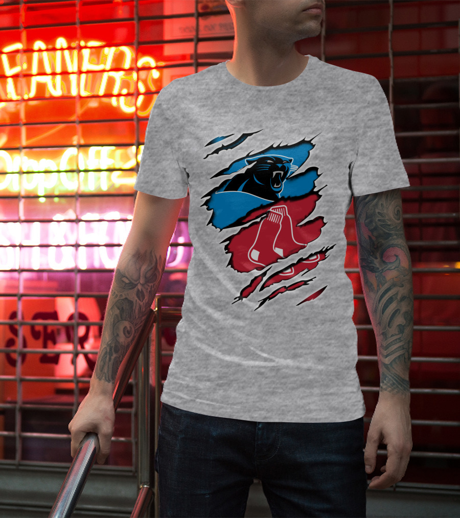 Panthers Red Sox Rip Design Blue Red T-Shirt