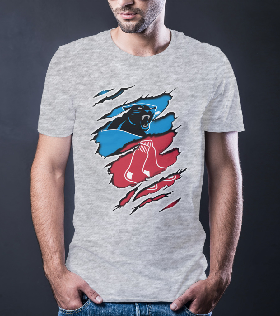 Panthers Red Sox Rip Design Blue Red T-Shirt