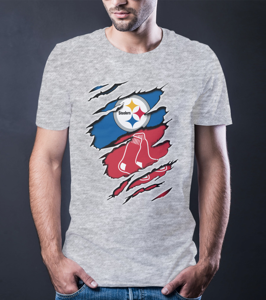 Steelers Redsox Logo Fusion Rip T-Shirt