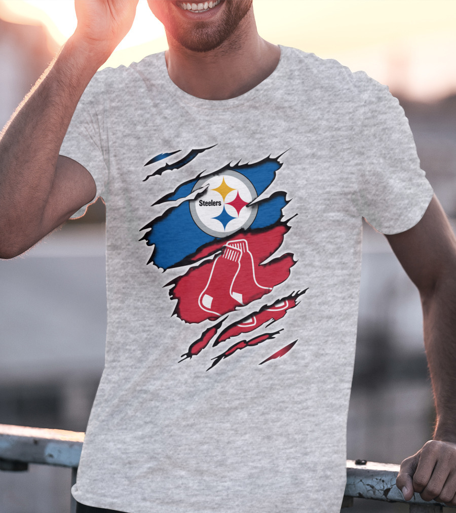 Steelers Redsox Logo Fusion Rip T-Shirt