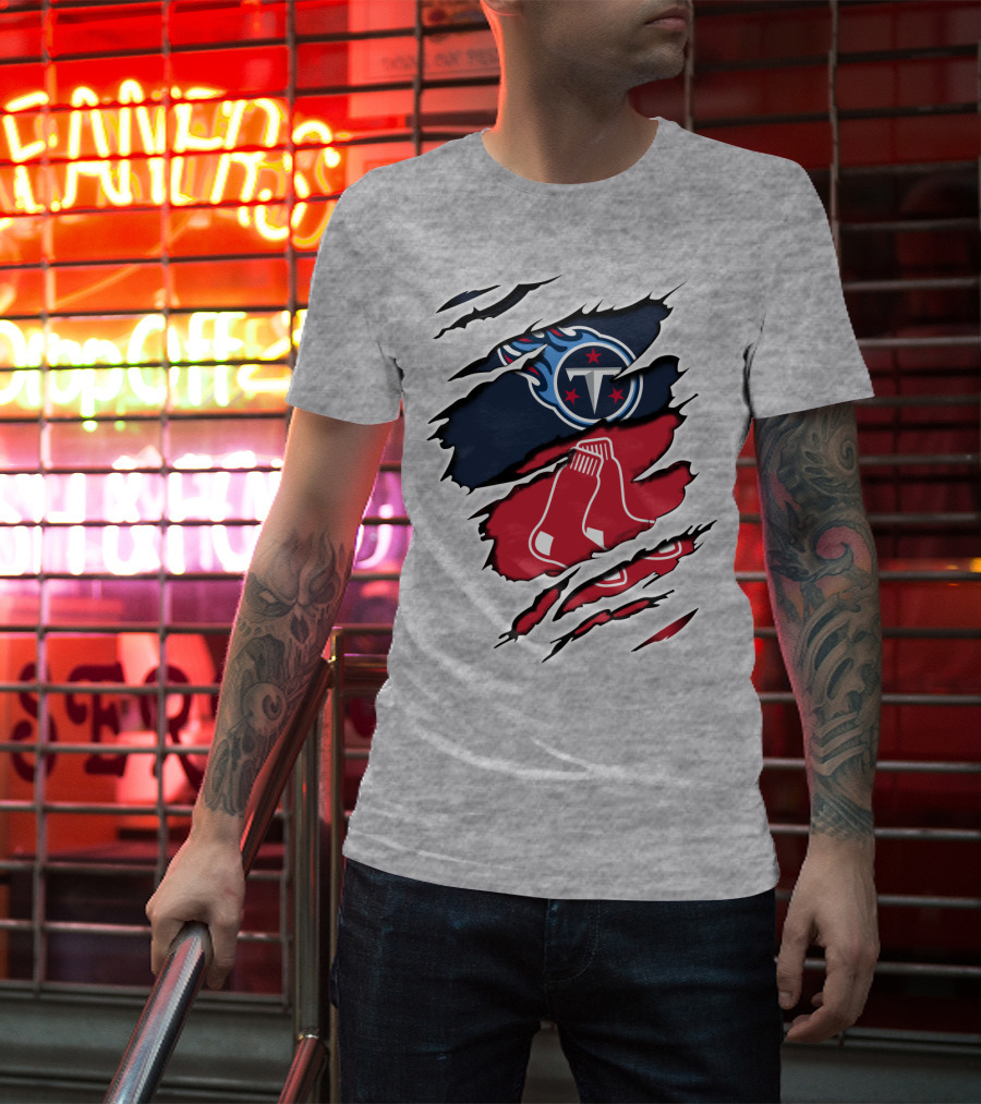 Titans Redsox Ripped NFL MLB Crossover T-Shirt