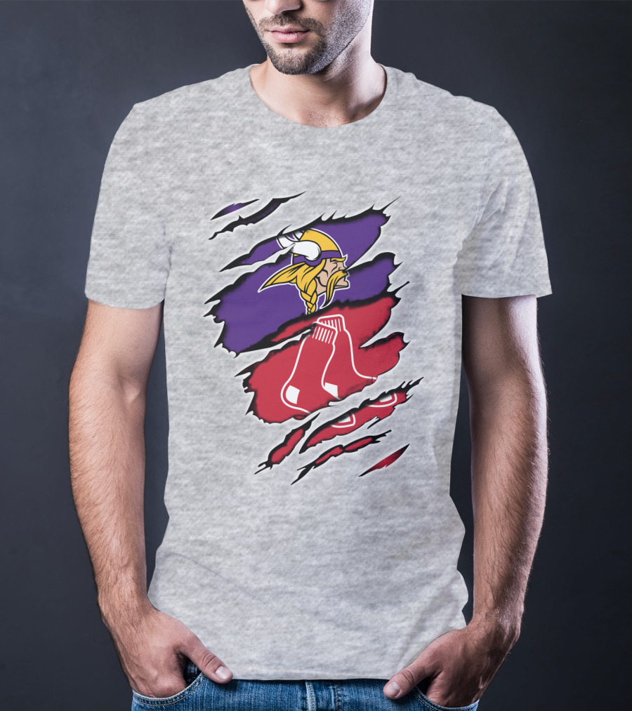 Vikings Redsox Logo Mashup Football Baseball Crossover T-Shirt