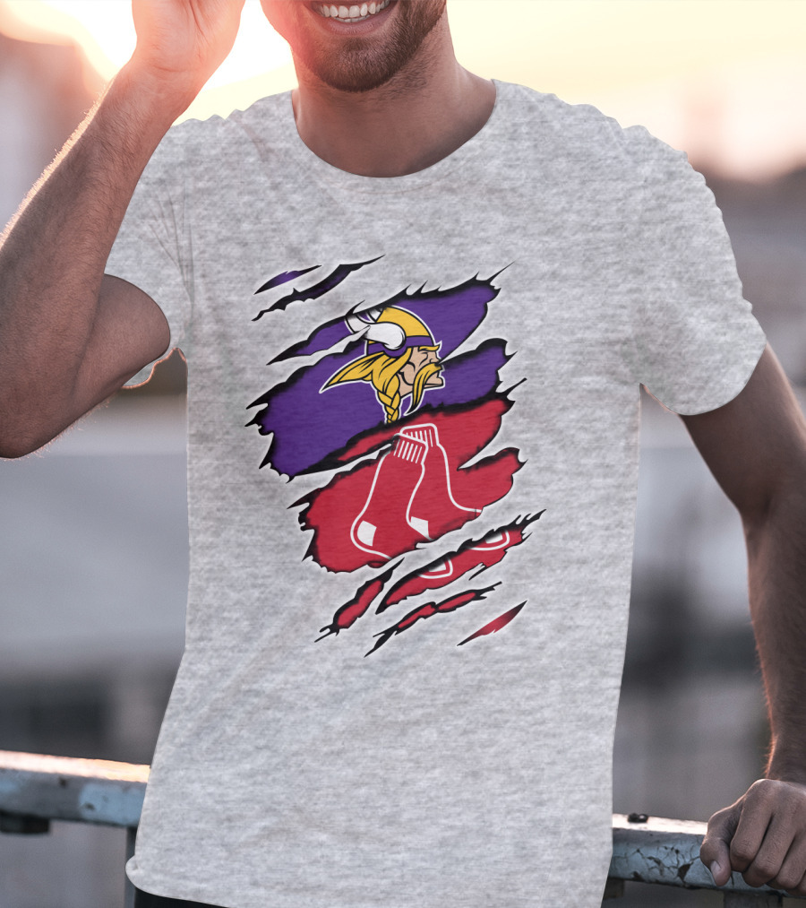 Vikings Redsox Logo Mashup Football Baseball Crossover T-Shirt